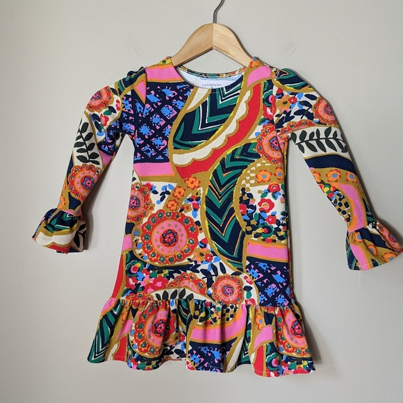 Lands' End Other - Lands' End Girls Multi Color All Over Paisley Print Ruffle Sleeve Dress size 4t